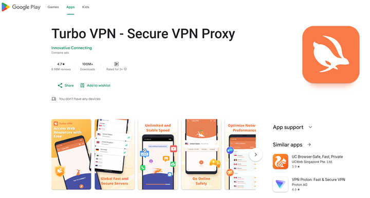 Use the Redfinger platform to download and install Turbo VPN APK